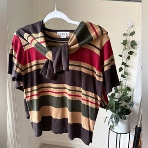 Dress Barn Women's Sweater Set Twin Set Earth Tones Striped 90s Vintage-Inspired